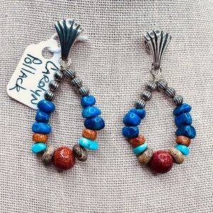 Carolyn Pollack 925 Sterling Silver Beaded Earrings, Lapiz, Jasper, Turquoise